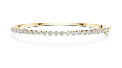 Classic round diamond hinged bangle featuring brilliant round-cut diamonds set along a polished white gold bracelet with a secure clasp by Aortas Jewels.