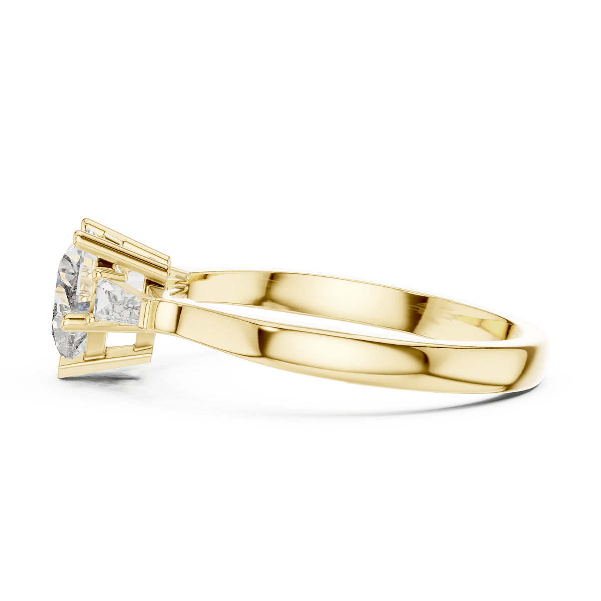 Classic solitaire diamond engagement ring featuring a round brilliant center stone in a four-prong setting with a polished band by Aortas Jewels.