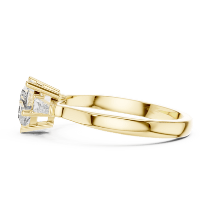Classic solitaire diamond engagement ring featuring a round brilliant center stone in a four-prong setting with a polished band by Aortas Jewels.