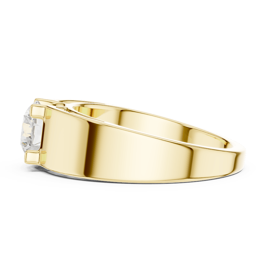 Classic solitaire diamond engagement ring featuring a brilliant round-cut stone in a four-prong setting with a sleek polished band by Aortas Jewels.