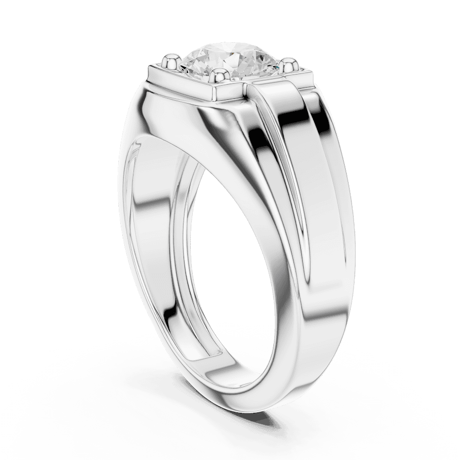 Classic solitaire diamond engagement ring featuring a brilliant round center stone in a four-prong setting with a polished band by Aortas Jewels.