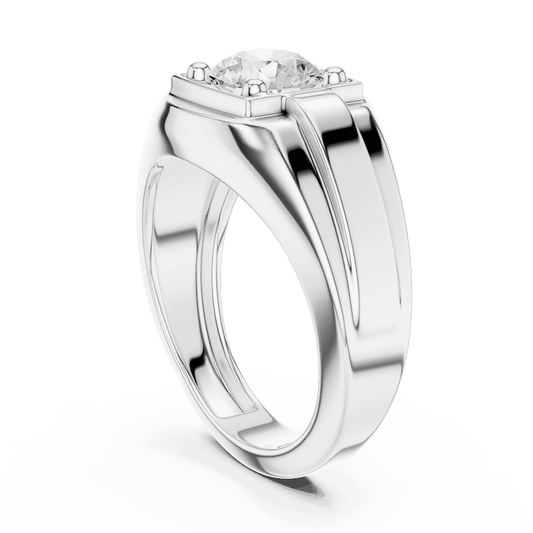 Classic solitaire diamond engagement ring featuring a brilliant round center stone in a four-prong setting with a polished band by Aortas Jewels.