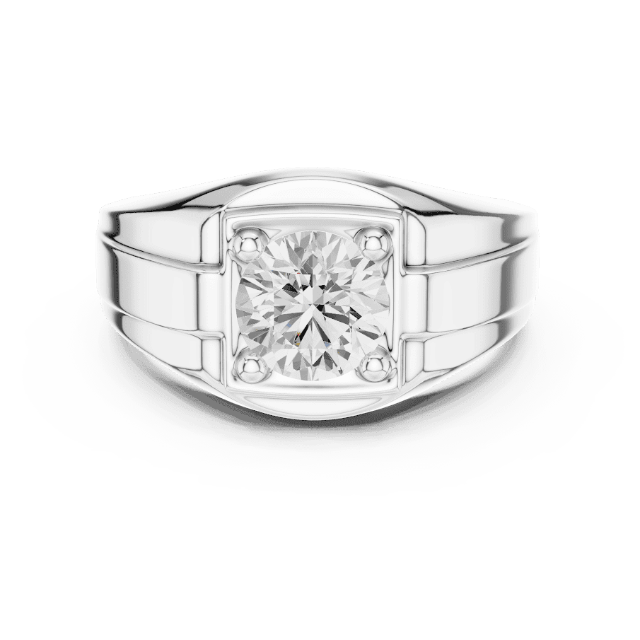 Classic solitaire diamond engagement ring featuring a brilliant round center stone in a four-prong setting with a polished band by Aortas Jewels.