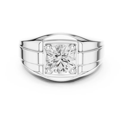 Classic solitaire diamond engagement ring featuring a brilliant round center stone in a four-prong setting with a polished band by Aortas Jewels.