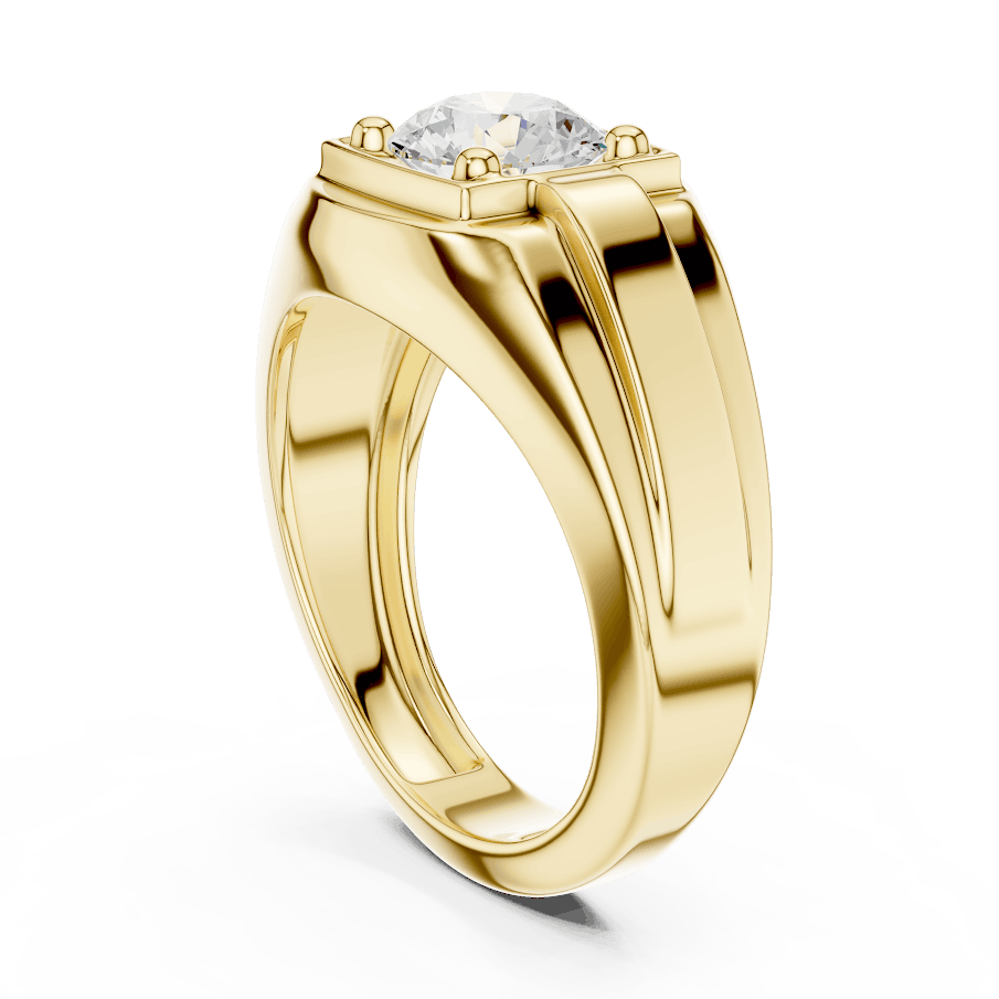 Classic solitaire diamond engagement ring featuring a brilliant round center stone in a four-prong setting with a polished band by Aortas Jewels.