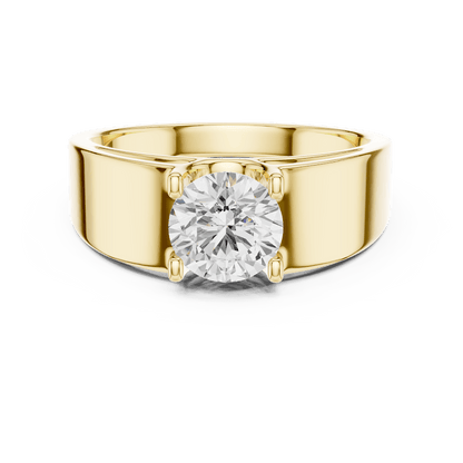 Classic solitaire diamond engagement ring featuring a brilliant round-cut stone in a four-prong setting with a sleek polished band by Aortas Jewels.