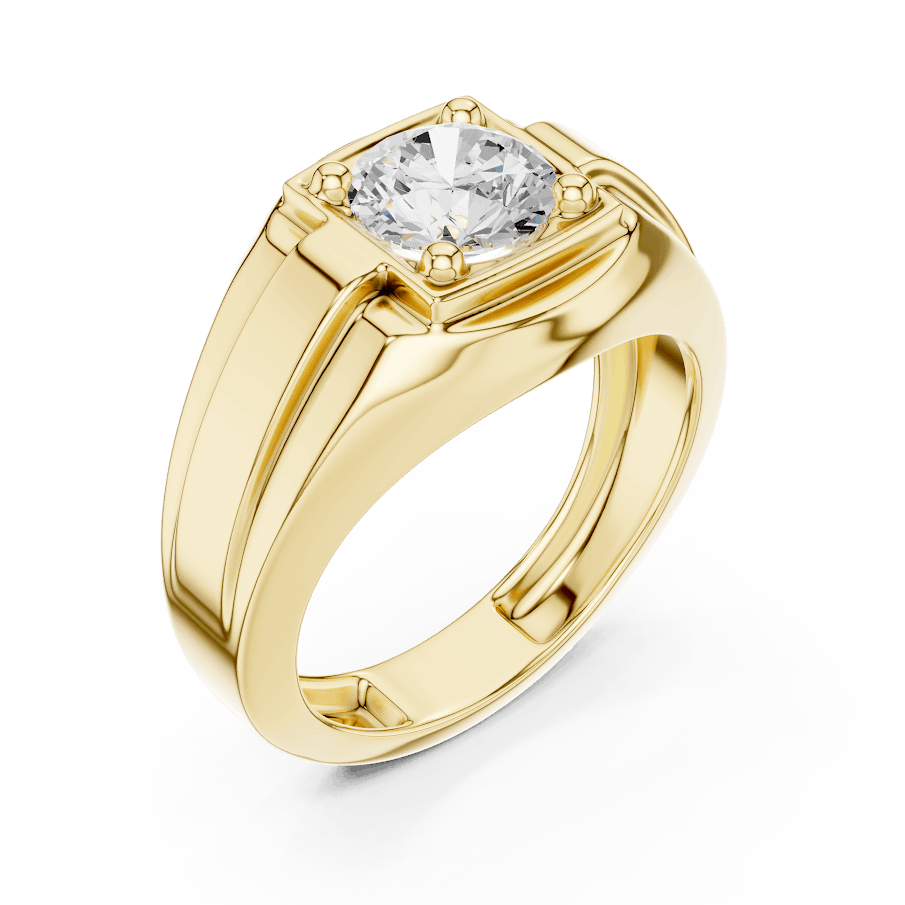 Classic solitaire diamond engagement ring featuring a brilliant round center stone in a four-prong setting with a polished band by Aortas Jewels.