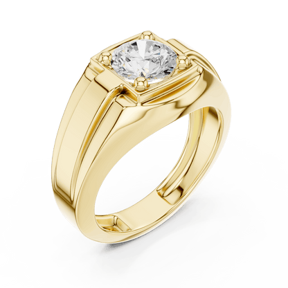 Classic solitaire diamond engagement ring featuring a brilliant round center stone in a four-prong setting with a polished band by Aortas Jewels.