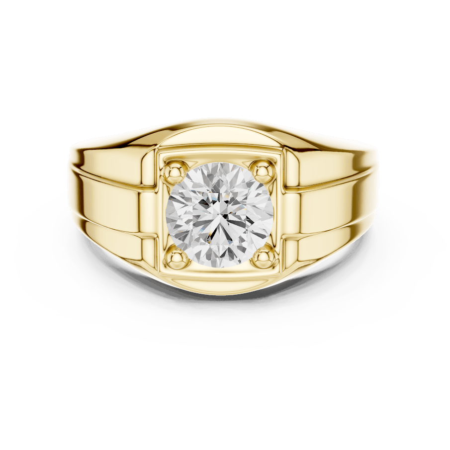 Classic solitaire diamond engagement ring featuring a brilliant round center stone in a four-prong setting with a polished band by Aortas Jewels.