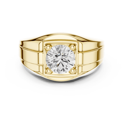 Classic solitaire diamond engagement ring featuring a brilliant round center stone in a four-prong setting with a polished band by Aortas Jewels.