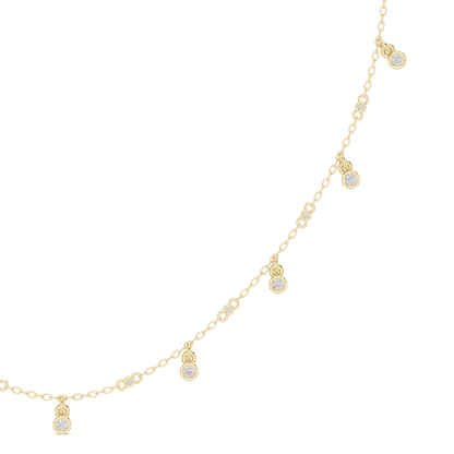 Dainty diamond dangle necklace featuring delicate sparkling drop charms on a fine chain by Aortas Jewels.