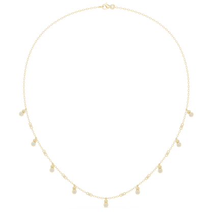 Dainty diamond dangle necklace featuring delicate sparkling drop charms on a fine chain by Aortas Jewels.