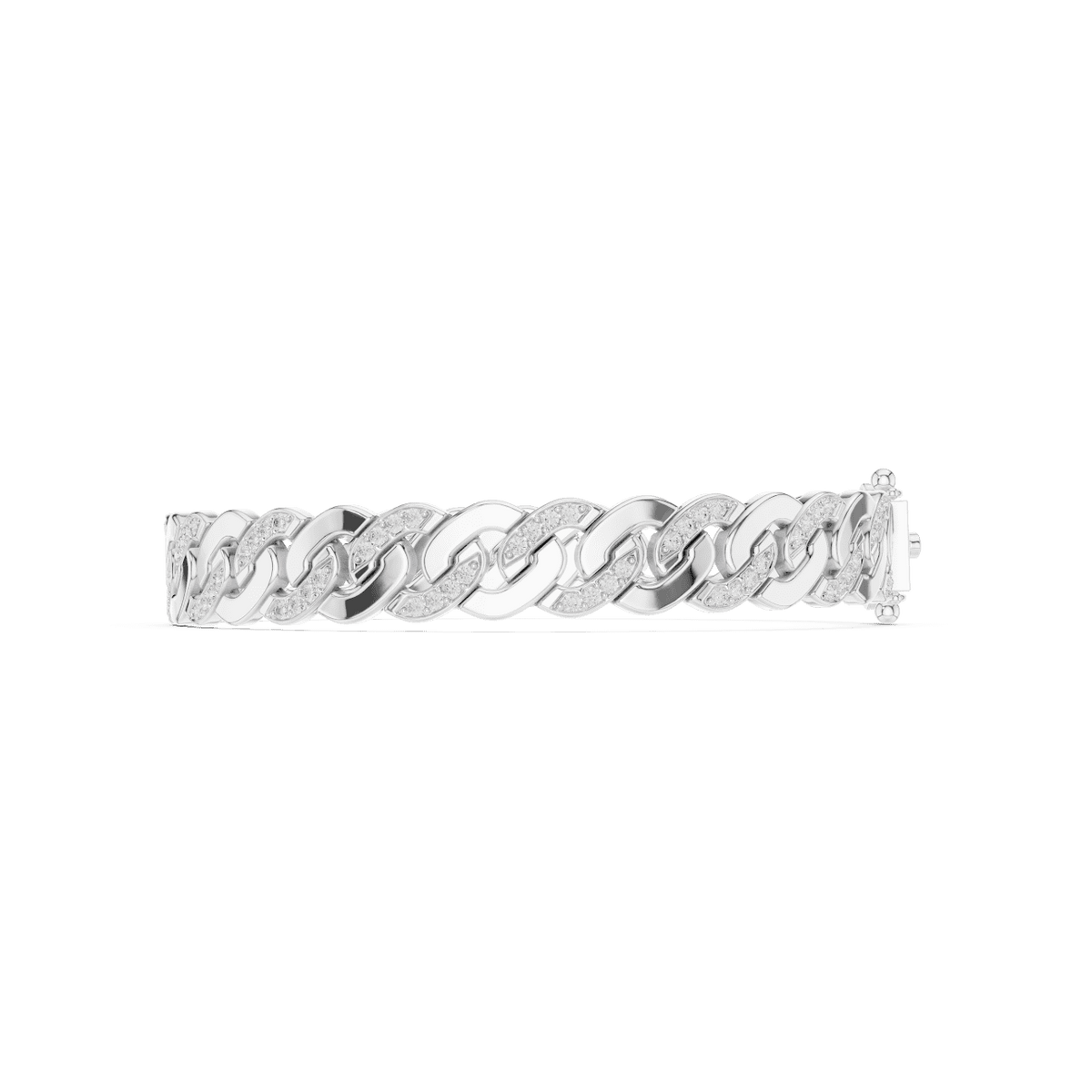Diamond Cuban link chain bracelet featuring polished interlocking links with sparkling stone accents and a secure box clasp by Aortas Jewels.