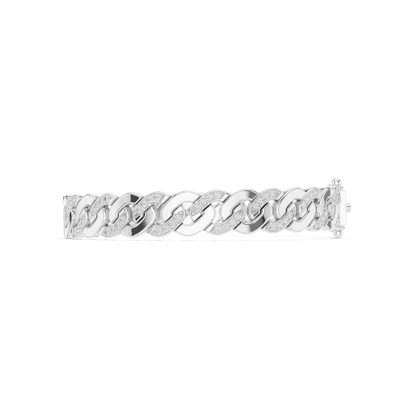 Diamond Cuban link chain bracelet featuring polished interlocking links with sparkling stone accents and a secure box clasp by Aortas Jewels.