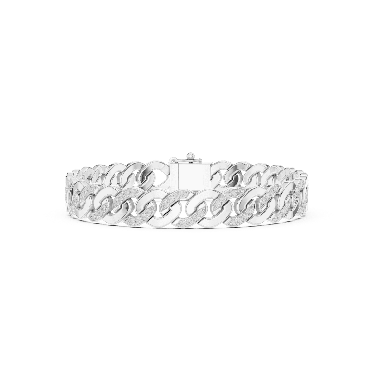Diamond Cuban link chain bracelet featuring polished interlocking links with sparkling stone accents and a secure box clasp by Aortas Jewels.