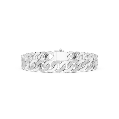 Diamond Cuban link chain bracelet featuring polished interlocking links with sparkling stone accents and a secure box clasp by Aortas Jewels.
