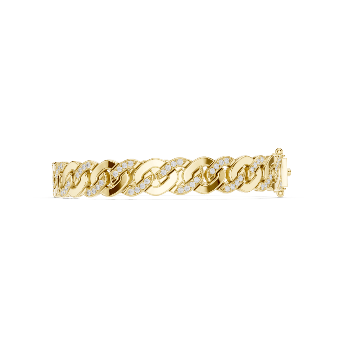Diamond Cuban link chain bracelet featuring polished interlocking links with sparkling stone accents and a secure box clasp by Aortas Jewels.