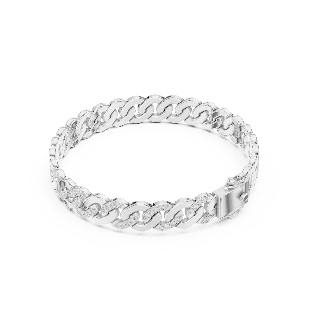 Diamond Cuban link chain bracelet featuring polished interlocking links with sparkling stone accents and a secure box clasp by Aortas Jewels.