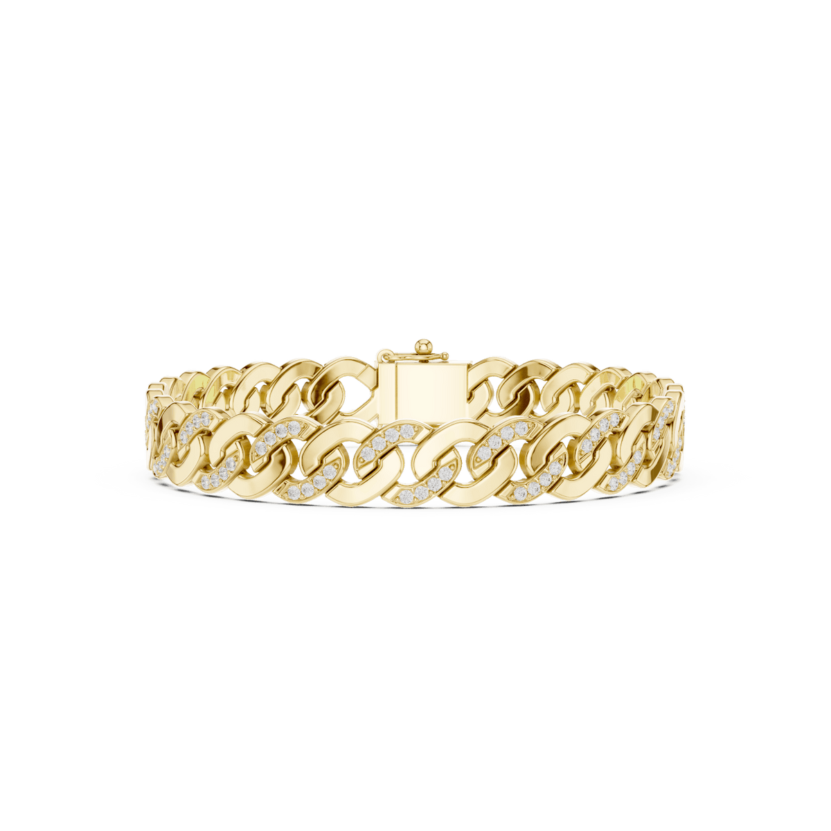 Diamond Cuban link chain bracelet featuring polished interlocking links with sparkling stone accents and a secure box clasp by Aortas Jewels.
