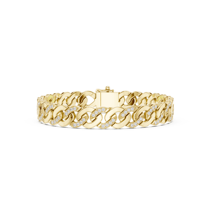 Diamond Cuban link chain bracelet featuring polished interlocking links with sparkling stone accents and a secure box clasp by Aortas Jewels.