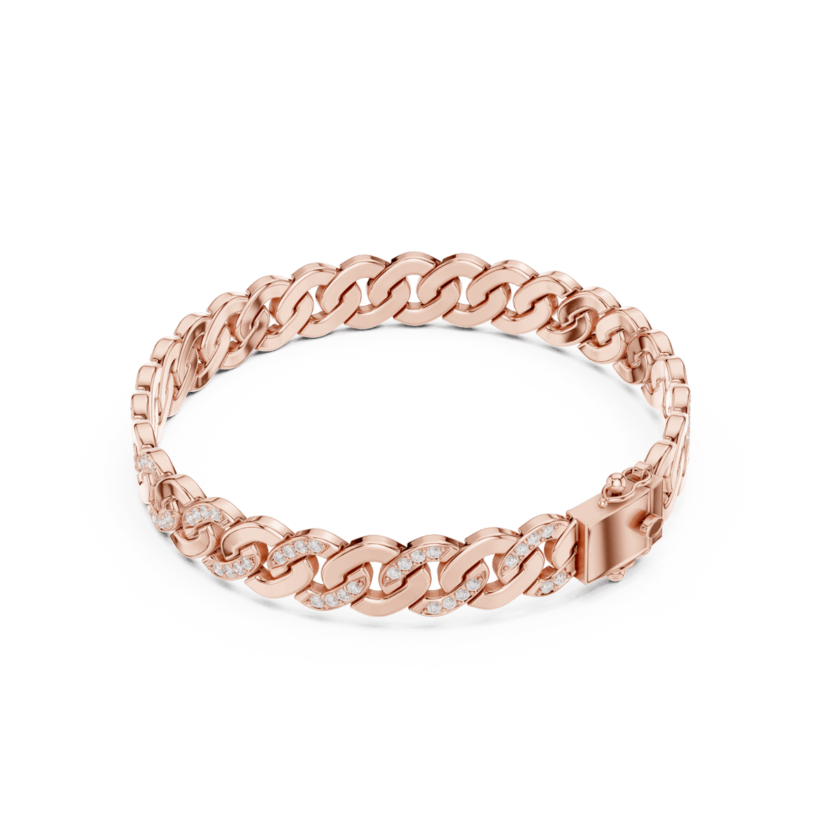 Diamond Cuban link chain bracelet featuring polished interlocking links with sparkling stone accents and a secure box clasp by Aortas Jewels.