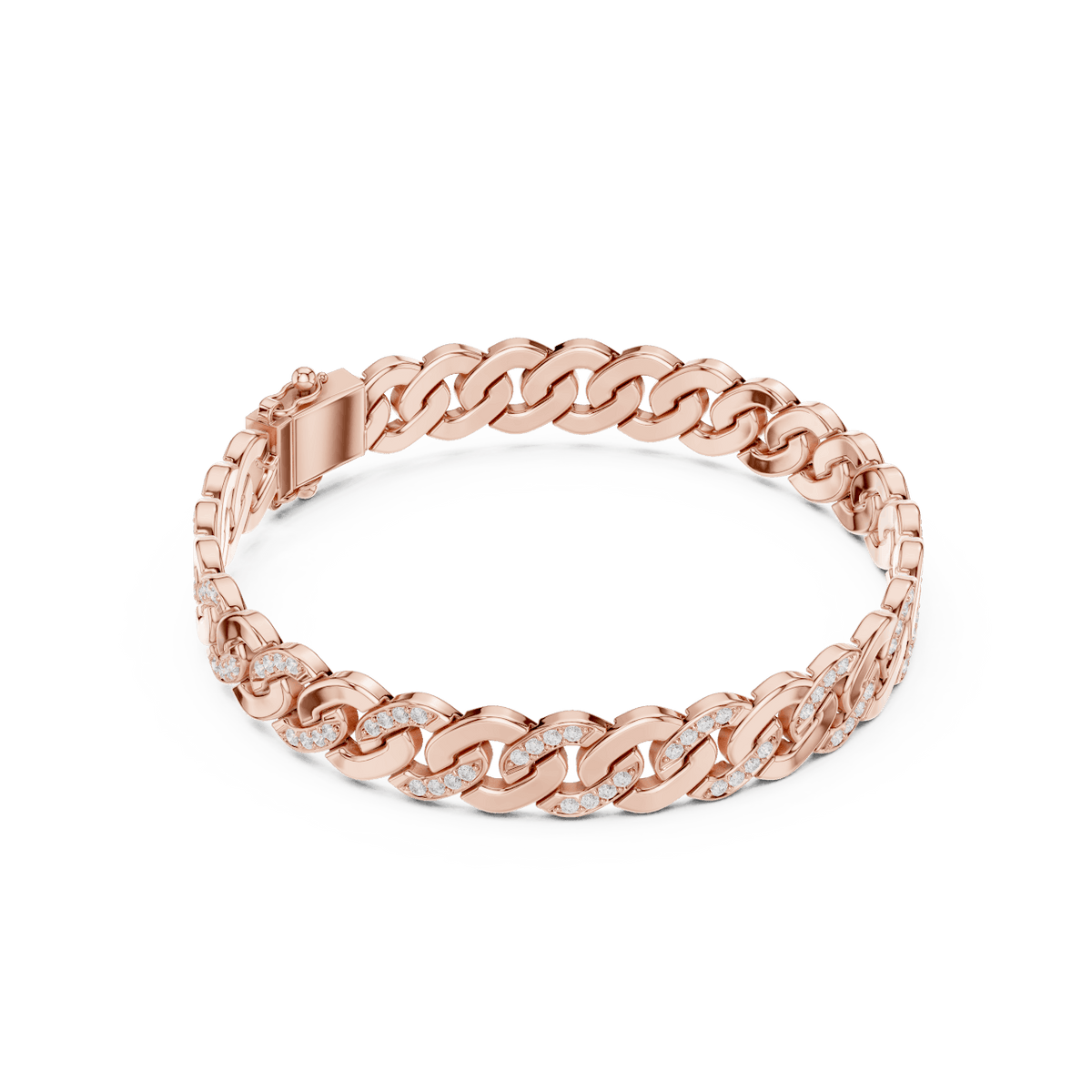 Diamond Cuban link chain bracelet featuring polished interlocking links with sparkling stone accents and a secure box clasp by Aortas Jewels.