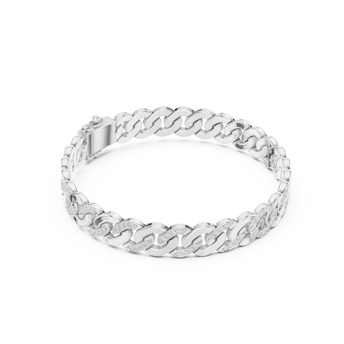 Diamond Cuban link chain bracelet featuring polished interlocking links with sparkling stone accents and a secure box clasp by Aortas Jewels.