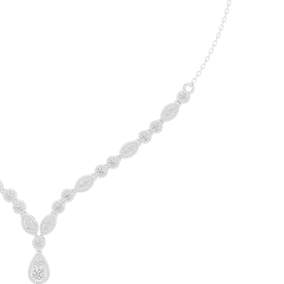 Elegant Marquise & Round Diamond Drop Necklace in white gold featuring brilliant round and marquise-cut diamonds by Aortas Jewels.