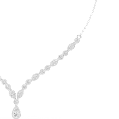 Elegant Marquise & Round Diamond Drop Necklace in white gold featuring brilliant round and marquise-cut diamonds by Aortas Jewels.
