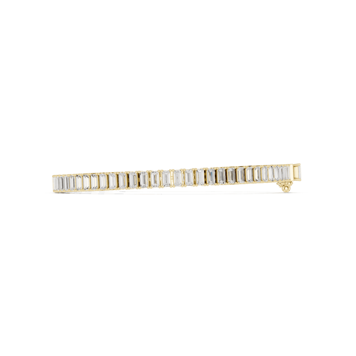 Emerald-cut diamond tennis bracelet featuring a continuous row of sparkling rectangular stones with a secure box clasp by Aortas Jewels.