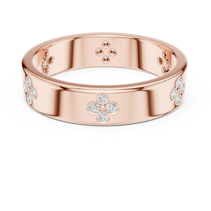 Floral Diamond Comfort Fit Wedding Band featuring delicate round diamond flower clusters on a wide polished band by Aortas Jewels.
