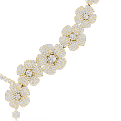 Floral diamond statement necklace featuring sparkling flower motifs and an elegant drop centerpiece by Aortas Jewels.