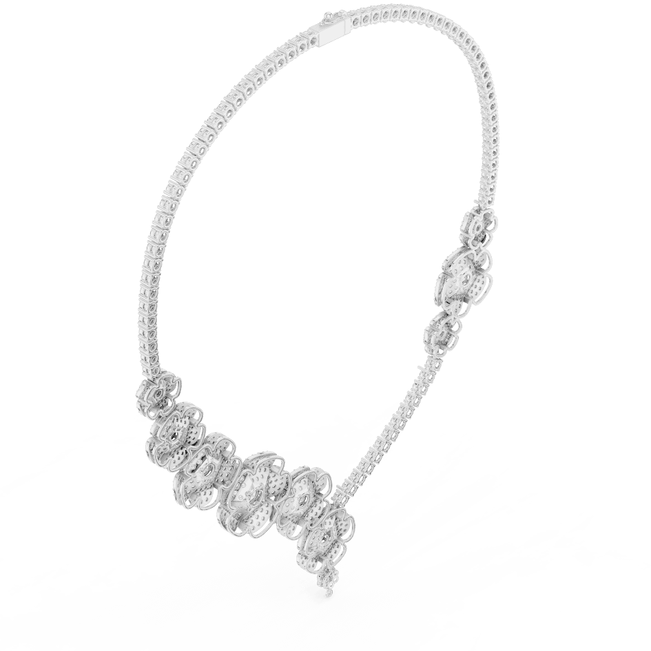 Floral diamond statement necklace featuring sparkling flower motifs and an elegant drop centerpiece by Aortas Jewels.