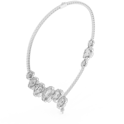 Floral diamond statement necklace featuring sparkling flower motifs and an elegant drop centerpiece by Aortas Jewels.