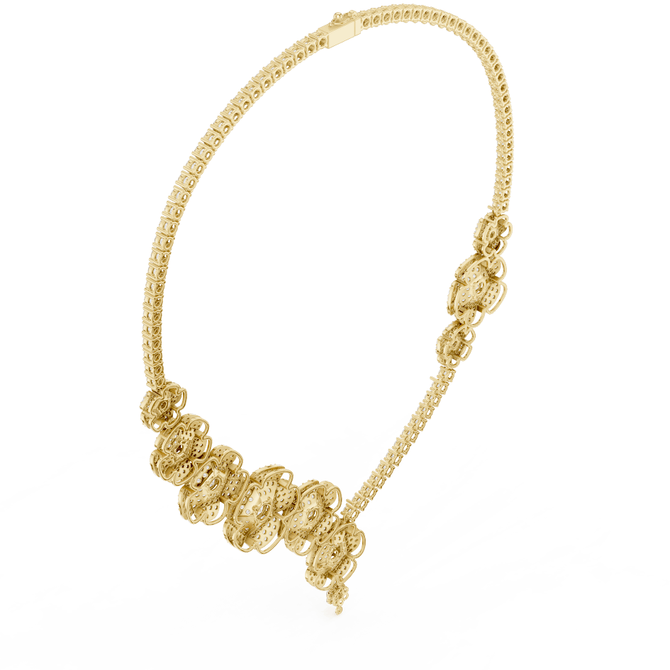 Floral diamond statement necklace featuring sparkling flower motifs and an elegant drop centerpiece by Aortas Jewels.
