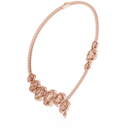 Floral diamond statement necklace featuring sparkling flower motifs and an elegant drop centerpiece by Aortas Jewels.