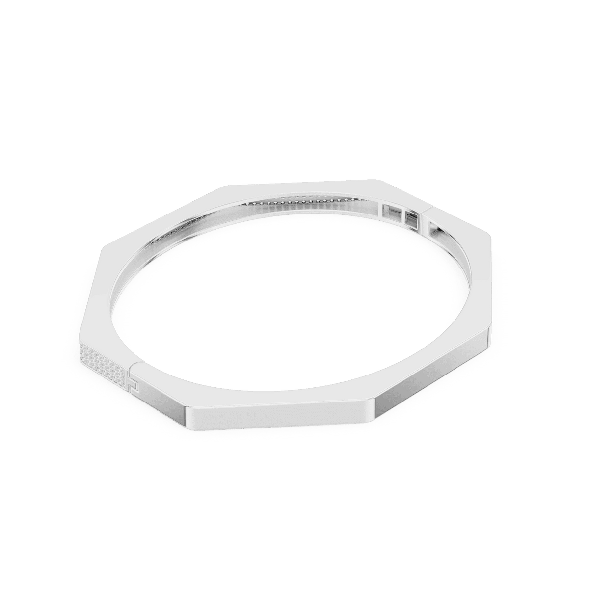 Geometric diamond bangle bracelet featuring a sleek octagonal design with a pavé-set diamond accent panel and polished finish by Aortas Jewels.