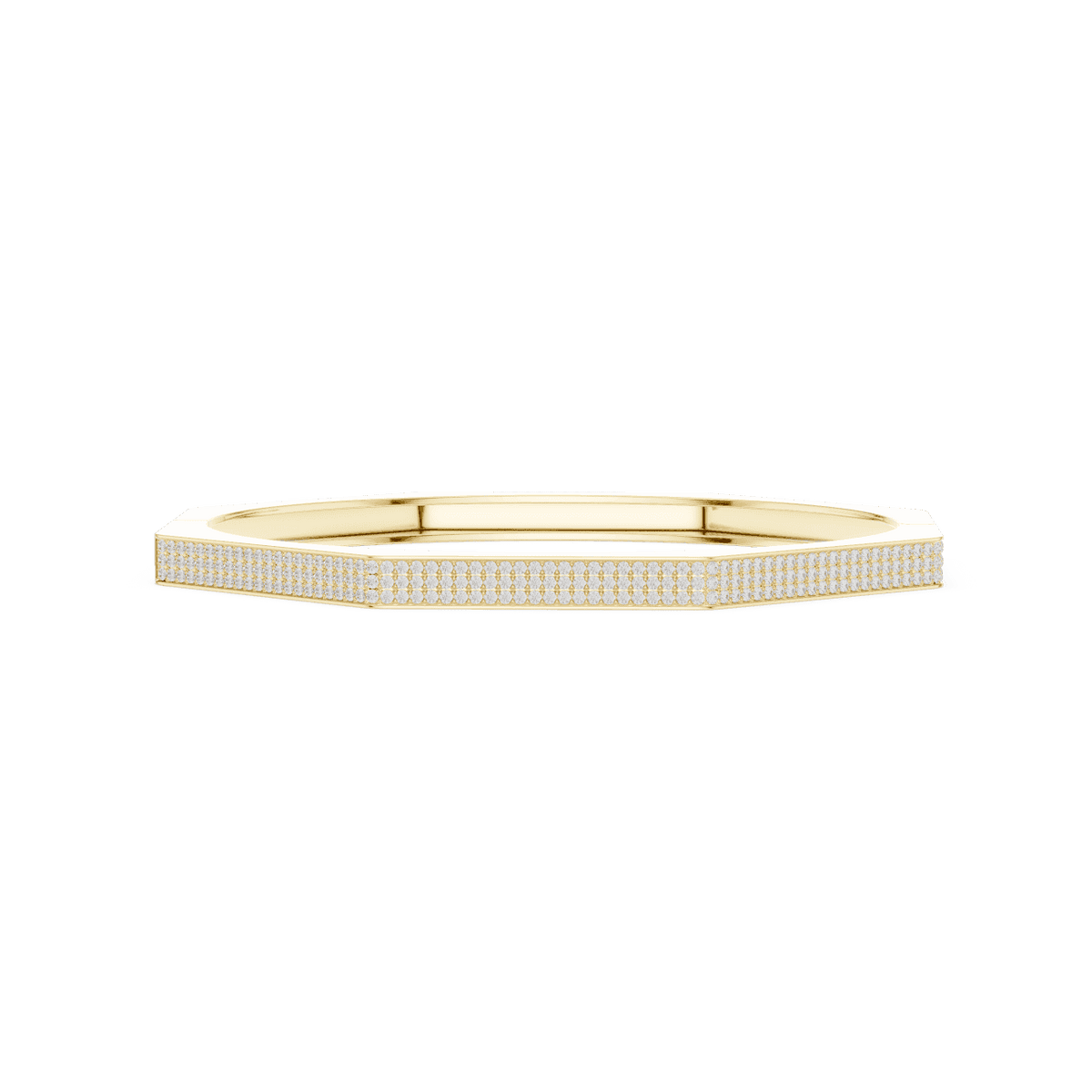 Geometric diamond bangle bracelet featuring a sleek octagonal design with a pavé-set diamond accent panel and polished finish by Aortas Jewels.