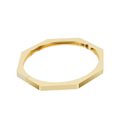 Geometric diamond bangle bracelet featuring a sleek octagonal design with a pavé-set diamond accent panel and polished finish by Aortas Jewels.