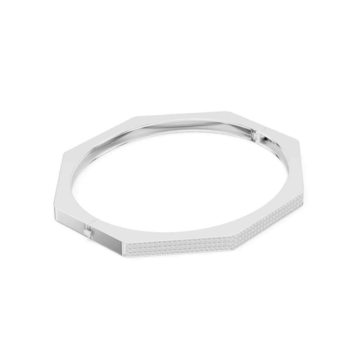 Geometric diamond bangle bracelet featuring a sleek octagonal design with a pavé-set diamond accent panel and polished finish by Aortas Jewels.