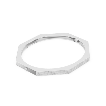 Geometric diamond bangle bracelet featuring a sleek octagonal design with a pavé-set diamond accent panel and polished finish by Aortas Jewels.