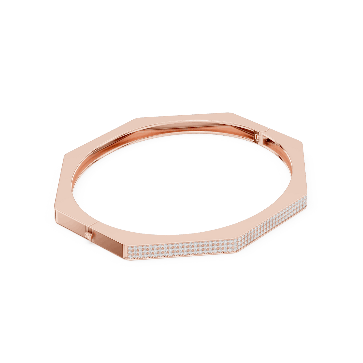 Geometric diamond bangle bracelet featuring a sleek octagonal design with a pavé-set diamond accent panel and polished finish by Aortas Jewels.