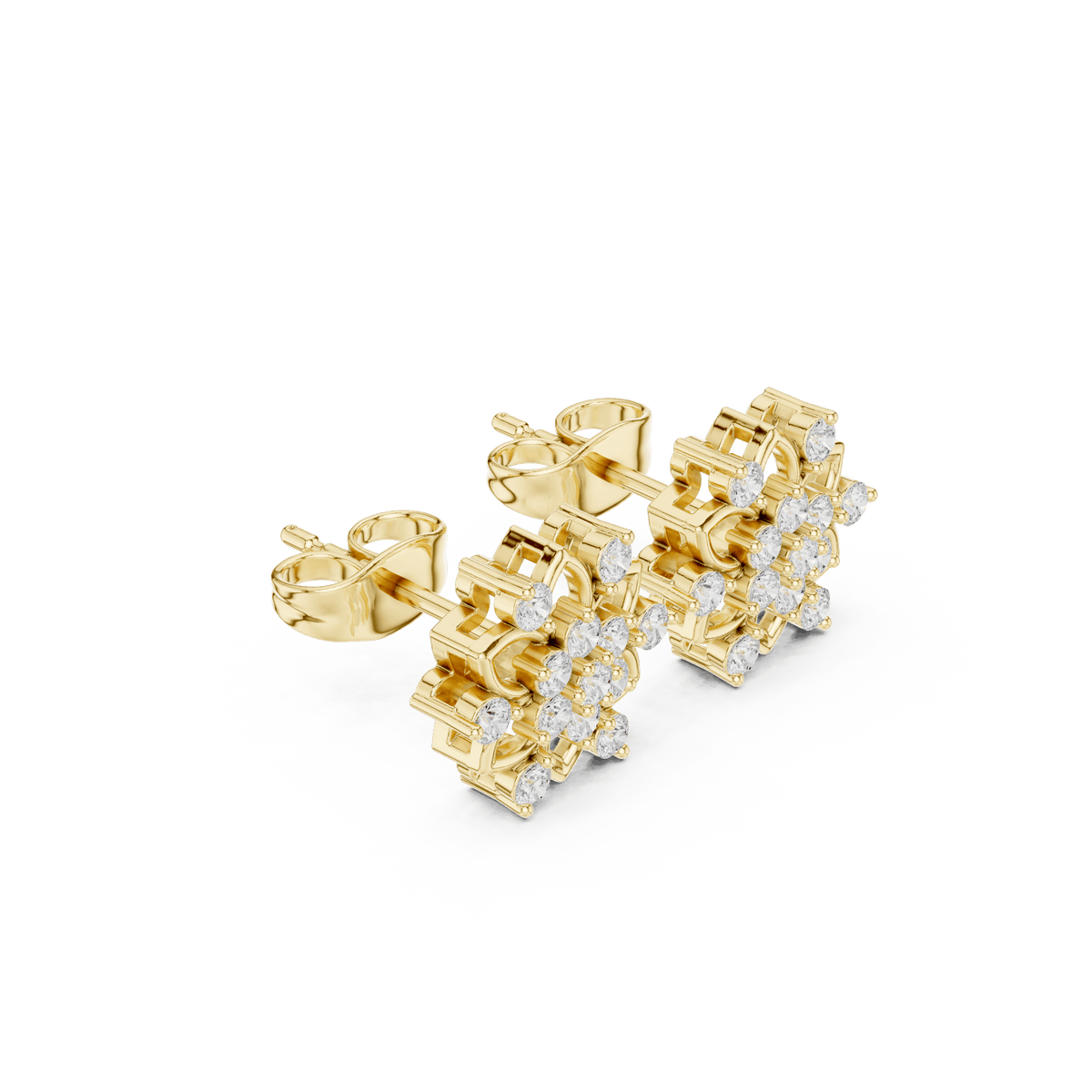 Geometric Floral Diamond Stud Earrings Aortas Diamond Jewels