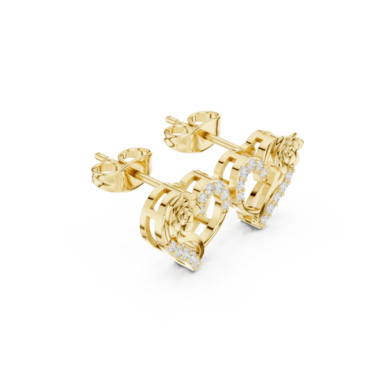 Heart diamond stud earrings featuring an elegant open-heart design with sparkling stone accents and secure push-back closures by Aortas Jewels.