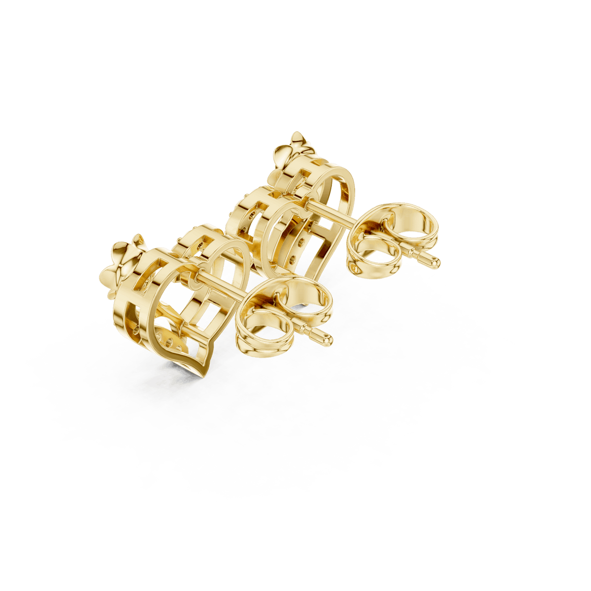 Heart diamond stud earrings featuring an elegant open-heart design with sparkling stone accents and secure push-back closures by Aortas Jewels.
