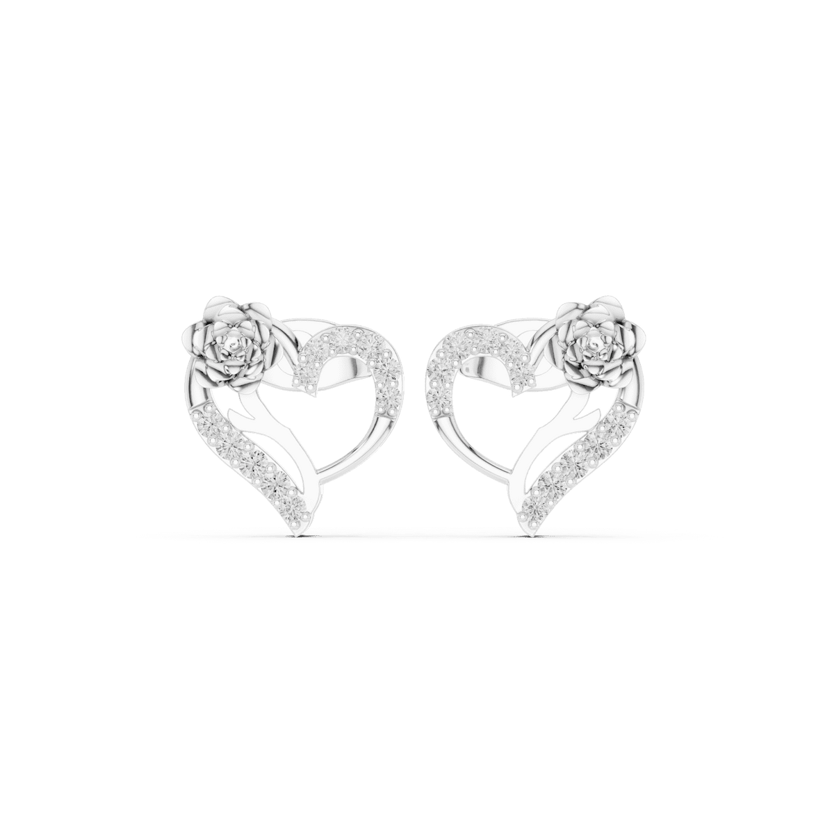Heart diamond stud earrings featuring an elegant open-heart design with sparkling stone accents and secure push-back closures by Aortas Jewels.