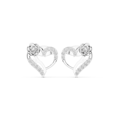 Heart diamond stud earrings featuring an elegant open-heart design with sparkling stone accents and secure push-back closures by Aortas Jewels.