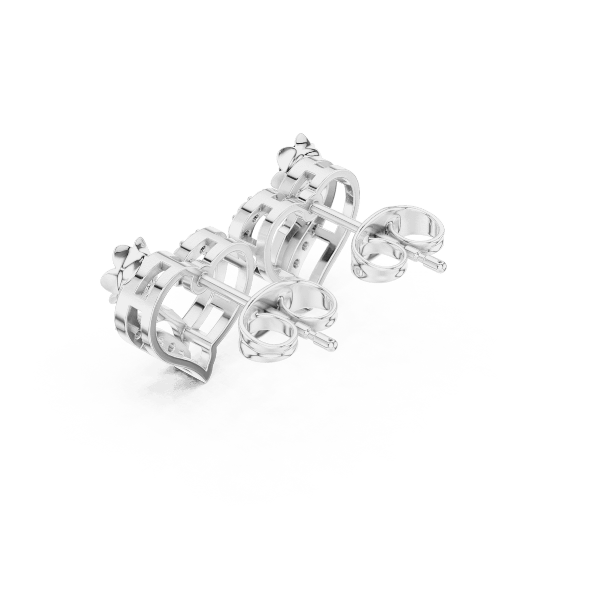 Heart diamond stud earrings featuring an elegant open-heart design with sparkling stone accents and secure push-back closures by Aortas Jewels.