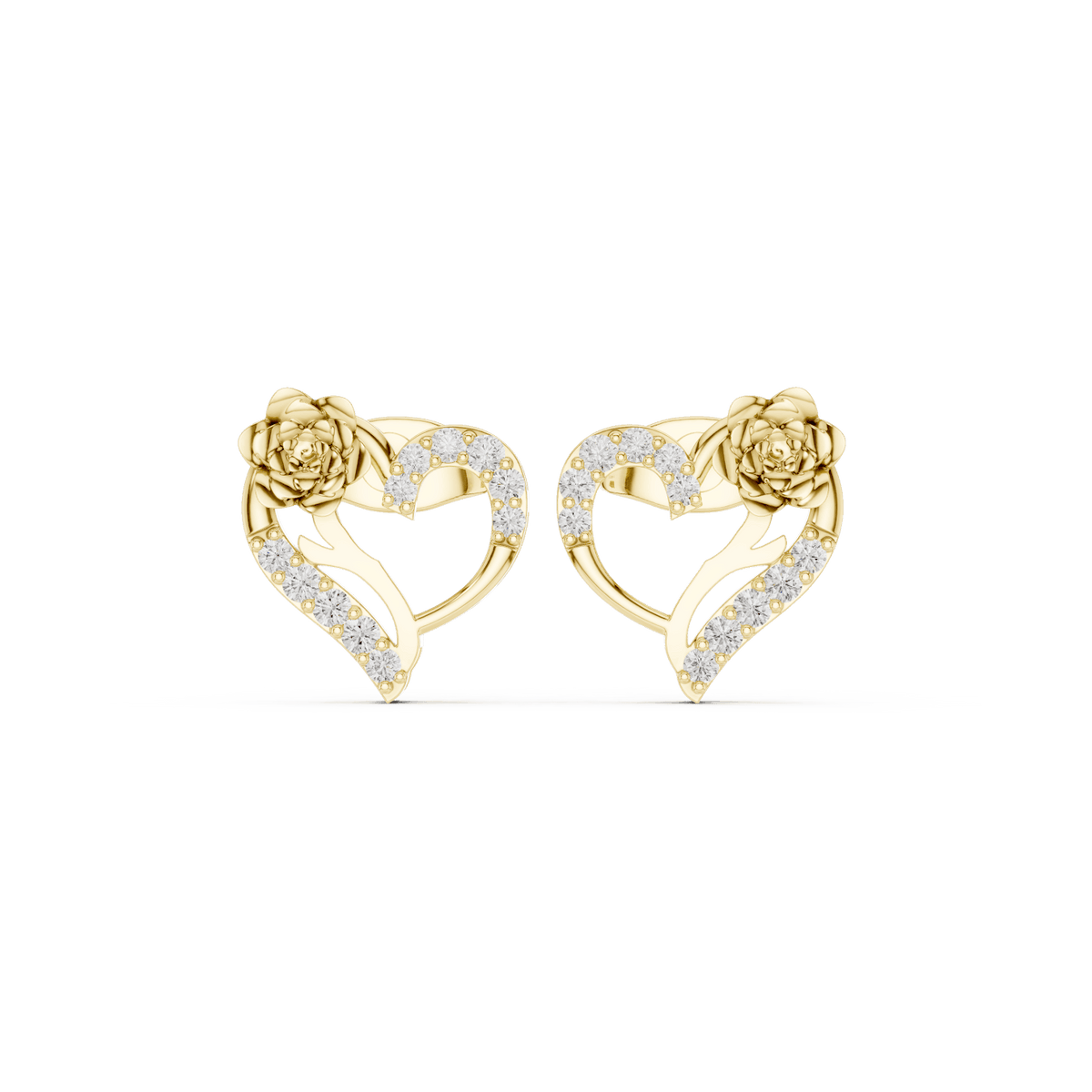 Heart diamond stud earrings featuring an elegant open-heart design with sparkling stone accents and secure push-back closures by Aortas Jewels.