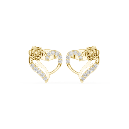 Heart diamond stud earrings featuring an elegant open-heart design with sparkling stone accents and secure push-back closures by Aortas Jewels.